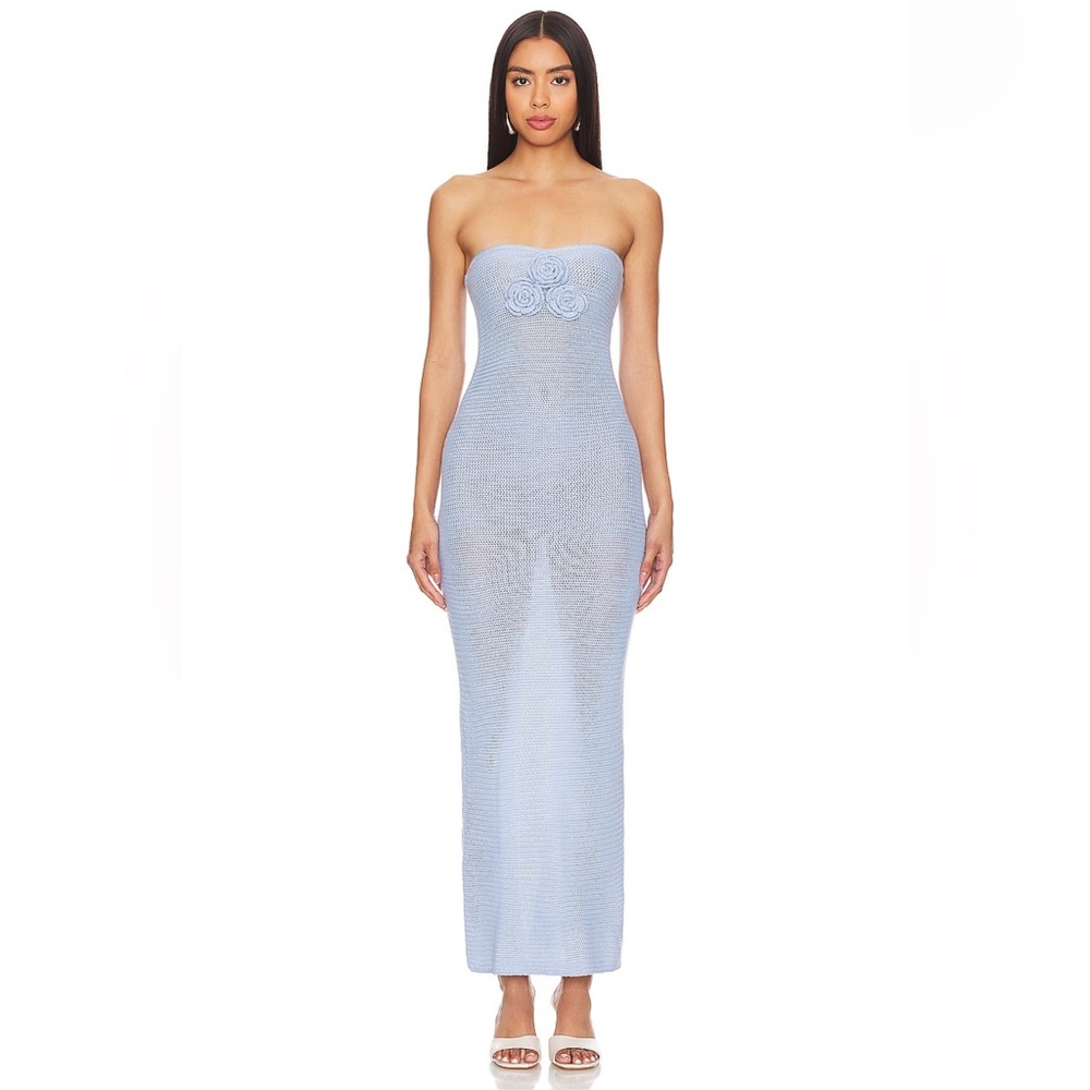 Blue maxi knit dress floral detail - Cherlee Maxi Dress by More To Come- Revolve